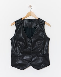 Faux Leather Button Front Waistcoat