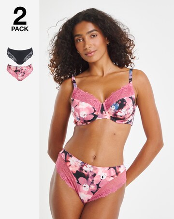 Pretty Secrets (2 Pack) Adrianne Midi Brief Knickers Floral/Black