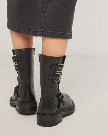 Leni Calf Height Leather Biker Boot - Wide Fit (E)