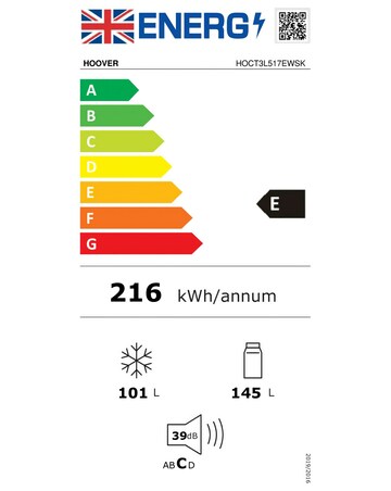 Hoover HOCT3L517EWSK-1 H FRIDGE 300 Low Frost Fridge Freezer - Silver - E Rated