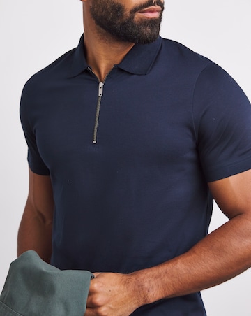 Supima Zip Neck Polo- Navy