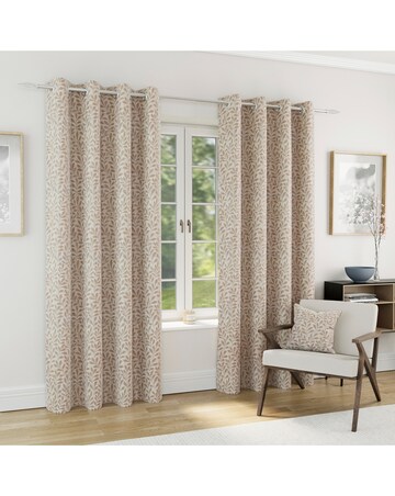 Sherwood Leaf Jacquard Lined Curtains - Natural