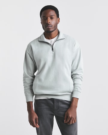 Union Garment Dyed Relaxed Fit 1/4 Zip Sweat- Steel Blue