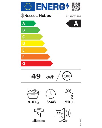Russell Hobbs RH914W116B, 9kg, 1400rpm, Washing Machine - Black