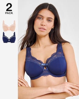 Pretty Secrets (2 Pack) Lottie Lace Micro Full Cup Wired Bras (B-G) Navy/Blush