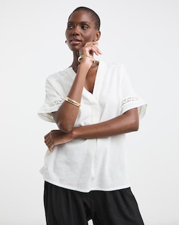 Crochet Trim Linen Mix Tunic Top