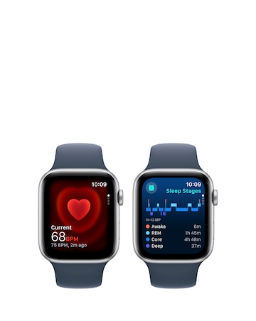 Apple Watch SE GPS 44mm Silver Aluminium Case, Storm Blue Sport Band - M/L