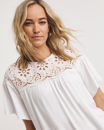 White Broderie Yoke Angel Sleeve Longline Top