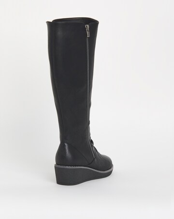 Cushion Walk Wedged Crepe Sole Knee High Boot EEE Fit Curvy Calf