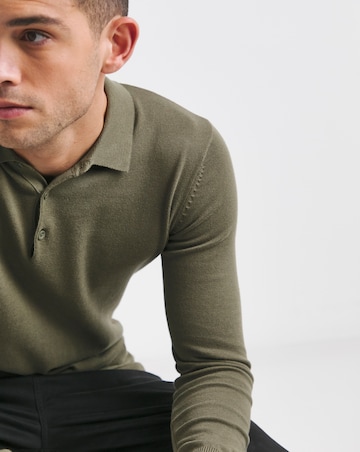 Khaki Long Sleeve Knitted Polo
