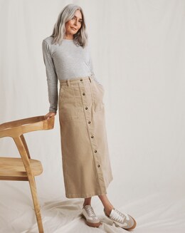 Julipa Pure Cotton Button Down Stretch Cord Skirt