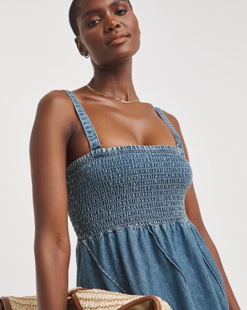 Blue Ruched Bodice Midaxi Dress