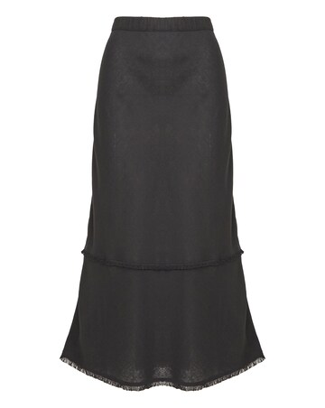 Black Linen Mix Frayed Hem Skirt