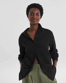 Pure Cotton Textured Relaxed Long Sleeve Shirt