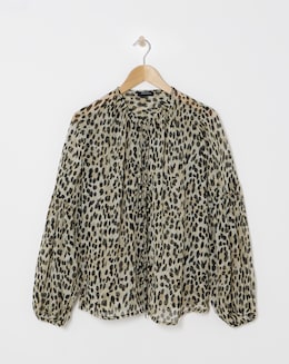 Georgette Blouson Sleeve Tie Detail Blouse - Leopard