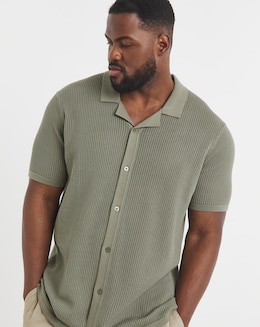 Green Knitted Revere Collar Shirt