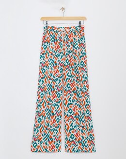 Multi Print Spun Viscose Pull On Wide Leg Trousers