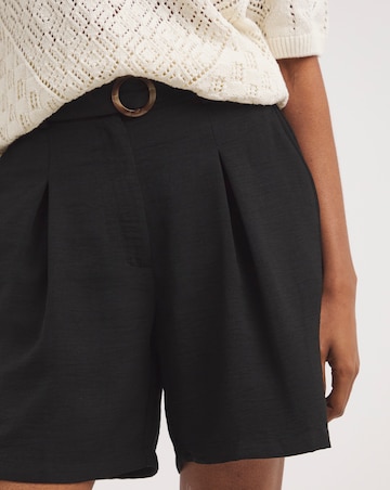 Black Textured Belted City Knee Length Shorts