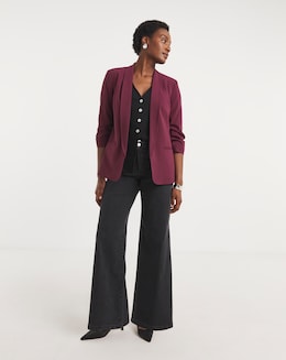 Burgundy Ruched Sleeve Blazer