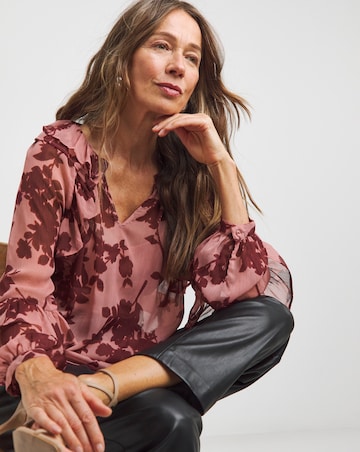 Womens Sheer Ruffle Detail Long Sleeve Blouse - Floral