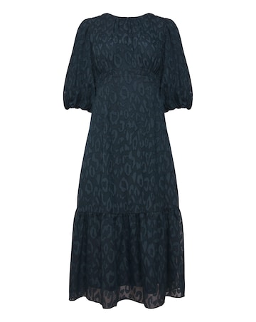 Joanna Hope Navy Burnout Bubble Sleeve Midi Dress