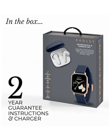 Radley Series 56 Ink Silicone Strap Smart Watch and Wireless Earbuds Bundle