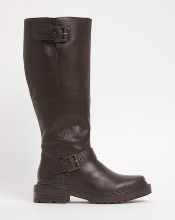 Eden Buckle Detail Knee High Boots - Wide Fit (E) & Super Curvy Calf