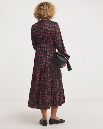 Spot Print Balloon Sleeve Midi Smock Dress