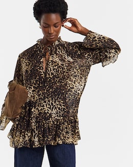 Womens Asymmetric Frill Long Sleeve Blouse