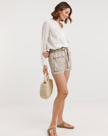 Textured Check Collarless Blouse