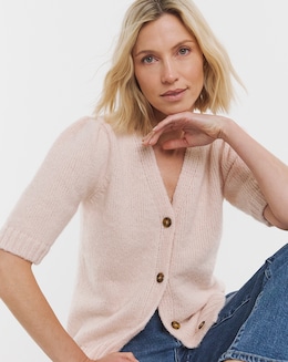 Puff Sleeve V Neck Cardigan