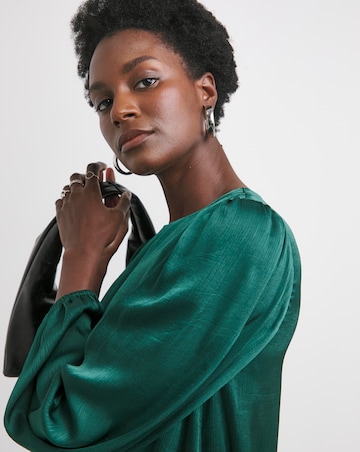 Womens Satin Bubble Hem Blouse - Green