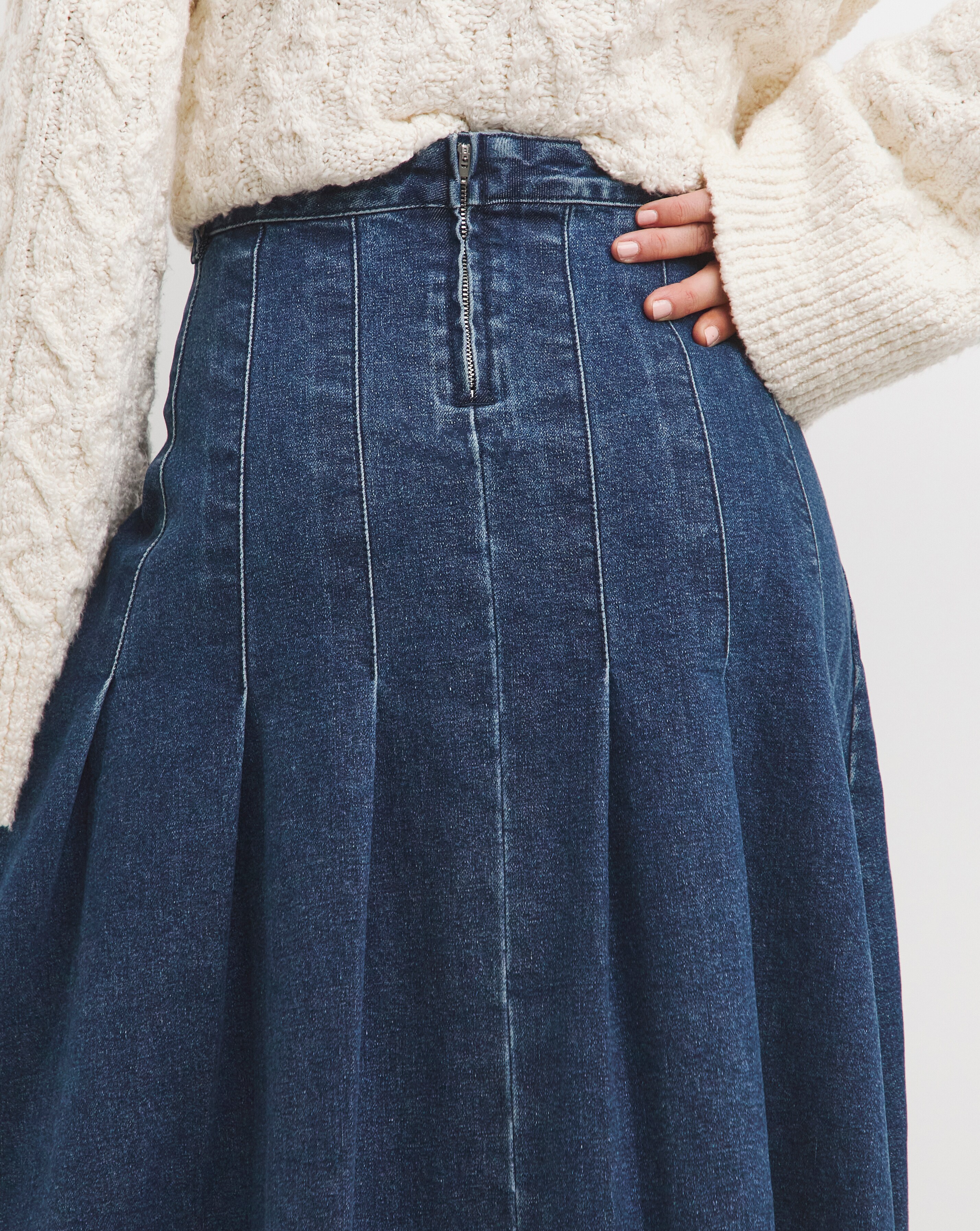 Indigo Maxi Pleat Detail Denim Skirt | Premier Man