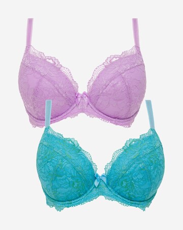 Pretty Secrets (2 Pack) Ella Lace Padded Plunge Wired Bras (B-J) Lilac/Blue