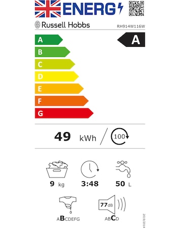 Russell Hobbs RH914W116W 9kg, 1400rpm, Washing Machine - White