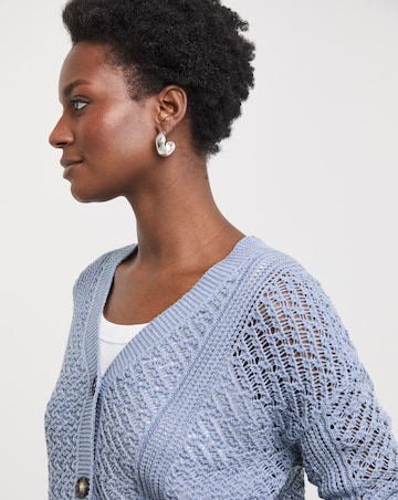 Blue Crochet Button Down Cardigan