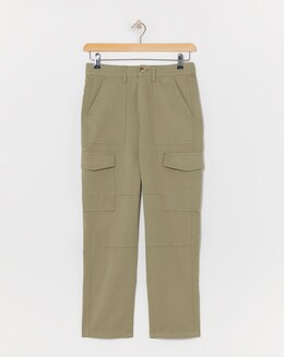 Soft Green Cotton Rich Tapered Utility Trousers with Stretch