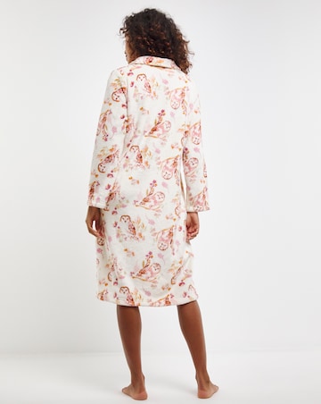 Button Through Midi Dressing Gown Owl Print