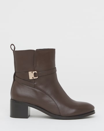Miriam Low Block Heel Leather Ankle Boots with Trim - Extra Wide Fit (EEE)