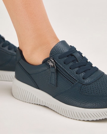 Heavenly Soles Seraphina Leather Lace Up Side Zip Trainers Wide E Fit