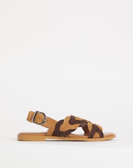 Joe Browns Tan Comfort Suede Plait Sandals- Extra Wide Fit (EEE)