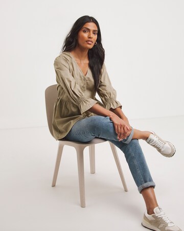 Sand Cotton Dobby Puff Sleeve Top