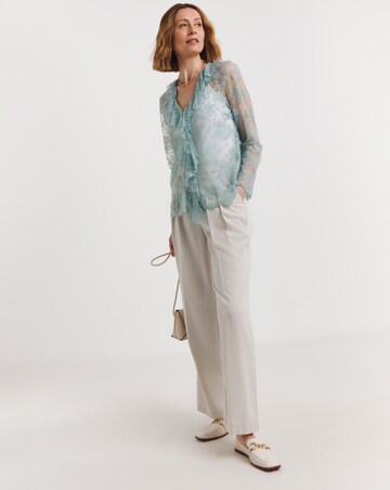 Blue Lace Frill Front Blouse