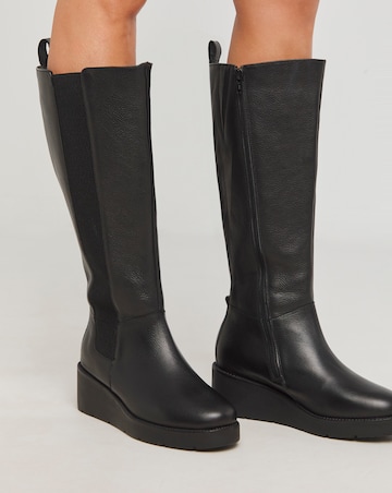 Mars Wedge Knee High Leather Chelsea Boot - Extra Wide Fit (EEE) & Super Curvy