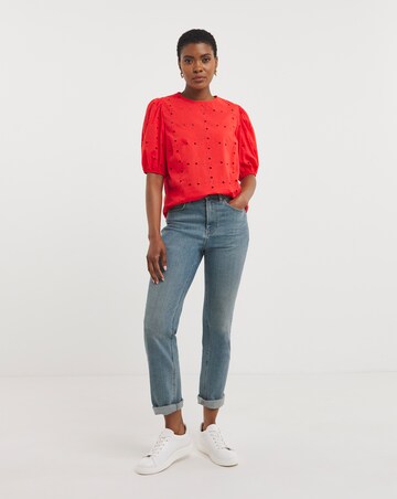 Raspberry Puff Sleeve Broderie Top