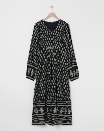 Border Print Batwing Smock Maxi Dress