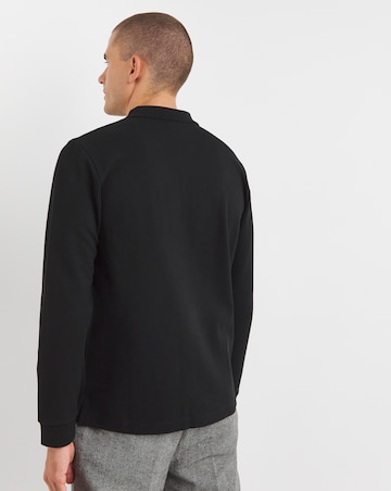 Long Sleeve Textured Jersey Polo- Black