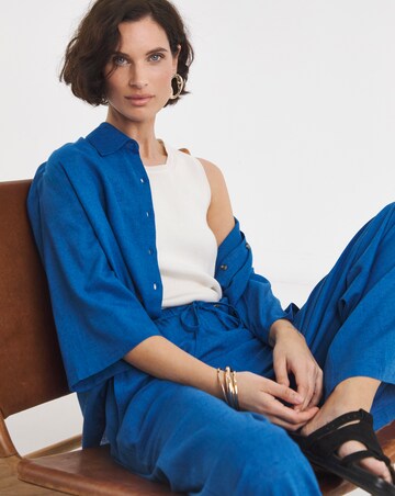 Cobalt Linen Mix Wide Leg Trouser