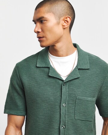 Khaki Knitted Cuban Collar Shirt