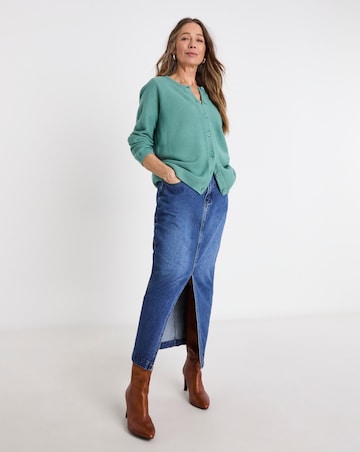 Teal Boxy Crew Neck Cardigan